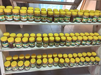 This is filtered honey and placed in a special bottle ready for sale by MUET.