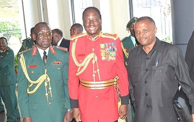 Chief of Army Staff CDF Mwamu Nyange with the Executive Chairman of MUET in one of the preparatory sessions for the construction of rest centers for travelers and the manner of participation of the JKT army in the construction of such centers