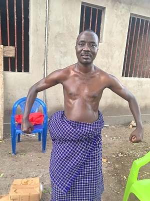 This is a person who was inhaling the steam of eucalyptus leaves (kupiga nyungu) before inhaling the steam, the ribs were tight, and chest, after inhaling the steam of the eucalyptus leaves (kupiga nyungu) the ribs have healed that’s why he is sweating